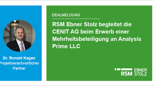 RSM Ebner Stolz begleitet die CENIT AG beim Erwerb einer Mehrheitsbeteiligung an Analysis Prime LLC