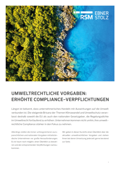 Umweltrechtliche Vorgaben: Erhöhte Compliance-Verpflichtungen - RSM Ebner  Stolz